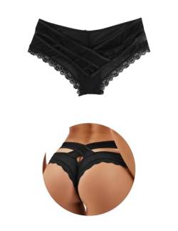 ohmydear Pantys Damen 1/2er Pack Slips Sexy Niedrige Taille String Tangas Spitze Bikini Unterhosen Sexy Bauchweg Unterwäsche für Frauen Mesh Atmungsaktiv Underwear von ohmydear