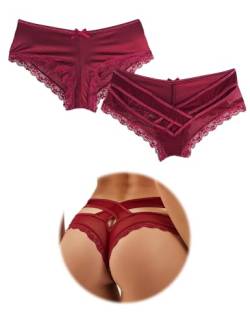 ohmydear Pantys Damen 1/2er Pack Slips Sexy Niedrige Taille String Tangas Spitze Bikini Unterhosen Sexy Bauchweg Unterwäsche für Frauen Mesh Atmungsaktiv Underwear von ohmydear