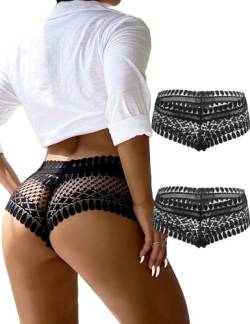 ohmydear Pantys Damen Sexy 2er Pack String Baumwolle Schritt Tanga Mittlere Taille Slips Atmungsaktiv Unterwäsche für Frauen Hipster Höschen von ohmydear