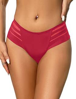 ohmydear Pantys Damen Sexy String Slips Große Größen Unterhosen Tanga Unterwäsche für Frauen Hipster Panties Höschen, Rot, XS-S von ohmydear