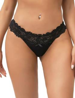 ohmydear Pantys Damen Spitze Höschen String Slip Große Größen Tanga Unterwäsche Hipster Unterhose Reizwäsche Thong Schwarz M-L von ohmydear