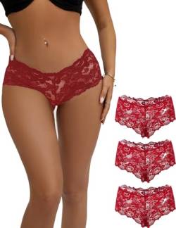 ohmydear Pantys voor dames, kant, string, slips, ondergoed, grote maten, tanga, transparant, ondergoed, prikkelend ondergoed, rood, 48-50 von ohmydear