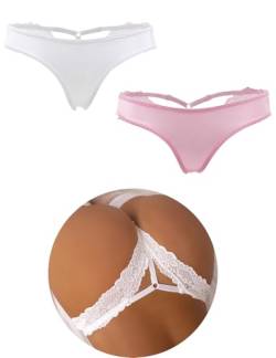 ohmydear String Tanga Damen 2er-Pack Slip Set Unterwäsche Frauen Unterhosen Dessous Atmungsaktiv Thong Weich Panties Bikini Hipster Höschen von ohmydear