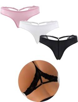 ohmydear String Tanga Damen 3er-Pack Slip Set Unterwäsche Frauen Unterhosen Dessous Atmungsaktiv Thong Weich Panties Bikini Hipster Höschen von ohmydear