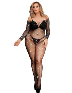 ohyeahlady Bodystocking Damen Sexy Ouvert Spitze Große Größen Erotische Dessous Frau Reizwäsche für Sex Fischernetz Bodystockings Schritt Offen Catsuit offen im Schritt Unterwäsche(Schwarz,3XL-5XL) von ohyeahlady