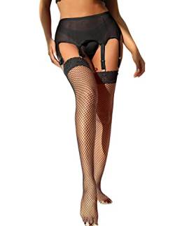 ohyeahlady Damen Strapsen Dessous Set Strapsgürtel mit 6 Halter Strumpfhalter Hüfthalter Strumpfband Hosenträger mit Slip(Schwarz,XL-XXL) von ohyeahlady