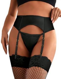 ohyeahlady Damen Strapsgürtel Kunstleder Sexy Breit Strapsen Dessous Set Strumpfhalter Strumpfgürtel Strapsen Halter Strapshalter Slip mit 4 Verstellbare Strapse(Schwarz,XL-XXL) von ohyeahlady