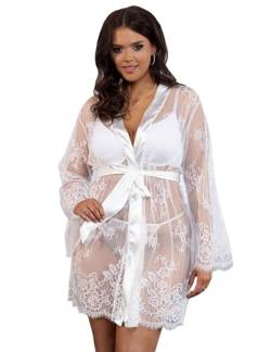 ohyeahlady Dessous Grosse Grössen Damen Babydoll Sexy Durchsichtig Kimono Spitze Negligee Dessous Damen Sexy Unterwäsche Curvy Morgenmantel Erotisch für mollige Braut Bademantel Bride Weiß,M-L von ohyeahlady