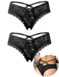 ohyeahlady Große Größen Panty Damen Spitze Sexy Brazilian Höschen Unterhose Curvy Hipster Erotisch Unterwäsche Bikini Slip Sexy String Tanga 2er Pack Schwarz,3XL-4XL von ohyeahlady