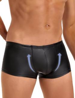 ohyeahlady Herren Boxershorts Kunstleder Sexy Unterwäsche für Mann Wetlook Männer Große Größen Dessous Erotisch Reizwäsche Sissy Höschen Gay Hohe Elastizität Unterhosen Shorts Schwarz S von ohyeahlady