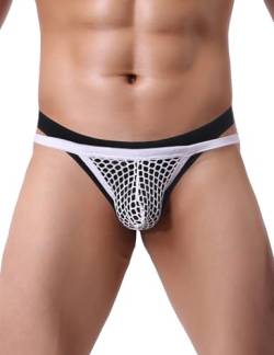 ohyeahlady Herren String Tanga Netz Slip Sexy Unterwäsche Große Größen Dessous Mesh Unterhose Transparent Thong T-Back Unterhose Elastizität G-String Low Rise Höschen Atmungsaktive Weiß L von ohyeahlady