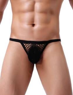 ohyeahlady Herren String Tanga Netz Slip Sexy Unterwäsche Große Größen Dessous Mesh Unterhose Transparent Thong T-Back Unterhose Elastizität G-String Low Rise Höschen Schwarz M von ohyeahlady