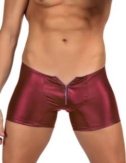 ohyeahlady Latex Boxershorts für Herren Sexy Kunstleder Wetlook Männer Gay Unterwäsche Große Größen Dessous Reizwäsche Hole Elastizität Unterhosen Gummi Shorts Boxer Briefs Rot XS von ohyeahlady