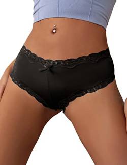 ohyeahlady Pantys Damen Spitze Höschen Sexy Unterhosen Tanga Slip String Große Größen Atmungsaktiv Hipster Unterwäsche(XS-S,Schwarz) von ohyeahlady