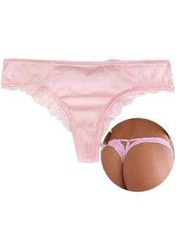 ohyeahlady Sexy String Tanga Damen Spitze Thong Brazilian Slip Unterwäsche Dessous Unterhosen Panty Große Größen Bikini Hipster Reizwäsche(Rosa A,XL-XXL) von ohyeahlady