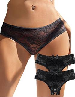 ohyeahlady String Tanga Damen Set Dessous Slip Panty Spitze High Taille Hipster Höschen Unterwäsche Soft Atmungsaktive Unterhosen 2er Pack(M-L,A-Boxer) von ohyeahlady