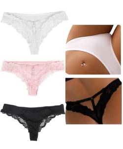 ohyeahlady String Tanga Damen Sexy Dessous 5er Pack Spitze Tangas Set Niedrige Taille Erotisch Slips Große Größen Thong Frauen Bikini Hipster Pantys Unterwäsche Unterhosen(Schwarz+Weiß+Rosa,3XL-4XL) von ohyeahlady