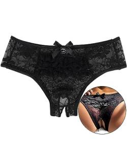 ohyeahlady String Tanga Damen Sexy Ouvertslip Spitze Unterwäsche Dessous mit Offener Schritt Slip Große Größen Panty Hipster Höschen Soft Blumen Loch Unterhosen(3XL-4XL,Schwarz) von ohyeahlady