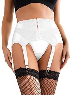 ohyeahqueen Damen Strapsgürtel Sexy Strumpfgürtel Strapse Dessous 6 Verstellbar Metall Clips Haken und Ösen Bauchweg Strapshalter Hohe Taille Strumpfband von ohyeahqueen