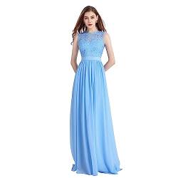 okwish Damen Abendkleider Spitzenkleid Elegant für Hochzeit Brautjungfernkleider Cocktailkleid Chiffon Abschlusskleid lang Ballkleid Blau XL/38 von okwish