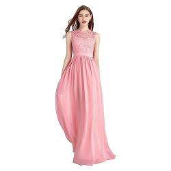 okwish Damen Abendkleider Spitzenkleid Elegant für Hochzeit Brautjungfernkleider Cocktailkleid Chiffon Abschlusskleid lang Ballkleid Rosa L/36 von okwish