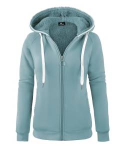 onedog Damen Hoodie Kapuzenpullover mit Zipper Fleecejacke Warm Basic Kapuzenjacke Causal Sweatjacke Mit Kapuze Plüschjacke Hooded Jacket Damen Sweater Fleecepullover Frühjahr Herbst Blau XXL von onedog