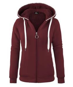 onedog Damen Hoodie Kapuzenpullover mit Zipper Fleecejacke Warm Basic Kapuzenjacke Causal Sweatjacke Mit Kapuze Plüschjacke Hooded Jacket Damen Sweater Fleecepullover Frühjahr Herbst Dunkelrot XXL von onedog