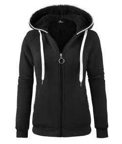 onedog Damen Hoodie Kapuzenpullover mit Zipper Fleecejacke Warm Basic Kapuzenjacke Causal Sweatjacke Mit Kapuze Plüschjacke Hooded Jacket Damen Sweater Fleecepullover Frühjahr Herbst Schwarz XXL von onedog