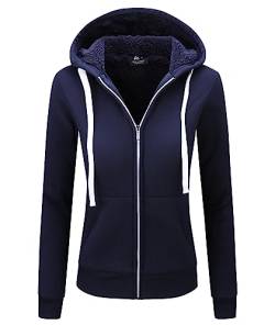 onedog Damen Kapuzenpullover mit Reißverschluss Langärmelig Winter Women's Sweatshirt Sport Basic Damen Fleece Hoodie mit Taschen Casual Fleecejacke Warm Marineblau M von onedog