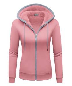 onedog Damen Sweatjacke Teddyfutter Sweatshirt mit Zipper Hoodie Damen Fleece Reißverschluss Langarm Strickjacke Teddyfutter Damen Warm Sweatshirt Winter von onedog