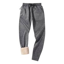 onedog Herren Jogginghose Warme Gefütterte Thermo Fleece Hosen mit Taschen Winter Verdickte Laufhose Warme Freizeithose mit Sherpa-Innenfutter Sweathose, (003Grauweiß-XL) von onedog