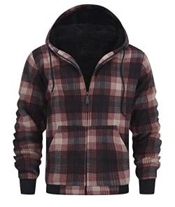 onedog Kariertes Fleecejacke Herren Hoodie kapuzenpullover für herren Full Zip Sherpa Fleece kapuzenjacke herren winterjacke Fleece Jacke outdoor Freizeitjacke für doppelte Wärmeschicht(Braun-XL) von onedog