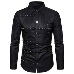 Herren Gothic Rivet Langarmhemd Punk Rock Slim Fit Button-Down-Hemd von oneforus