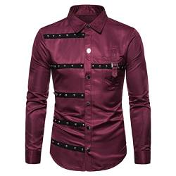 Herren Gothic Rivet Langarmhemd Punk Rock Slim Fit Button-Down-Hemd von oneforus