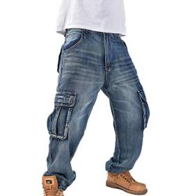 Herren Hip Hop Hellbalu Hipster Style Baggy Jeans Multi Taschen Skateboard Jeans von oneforus