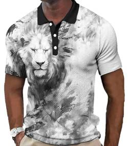 Lion 3D gedruckt Polo-Shirt für Männer Tierische Löwe gedruckt Polos Shirt Mode Vintage Revers 3D gedruckt T Shirt Lässiges Sport-Fitness-Top von oneforus