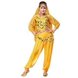 oneforus Bauchtanz Outfit Anzug für Damen, Bollywood Indisch Arabisch Karneval Tanzen Performance Paillette Kostüm von oneforus