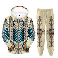 oneforus Ethnische Totem Muster Hoodie Jogginghose Sets Unisex 2 Stück Native American Indian Pullover Sweatshirt Anzug Casual Trainingsanzug von oneforus