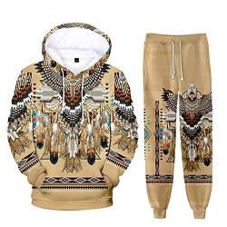 oneforus Ethnische Totem Muster Hoodie Jogginghose Sets Unisex 2 Stück Native American Indian Pullover Sweatshirt Anzug Casual Trainingsanzug von oneforus