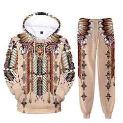 oneforus Ethnische Totem Muster Hoodie Jogginghose Sets Unisex 2 Stück Native American Indian Pullover Sweatshirt Anzug Casual Trainingsanzug von oneforus