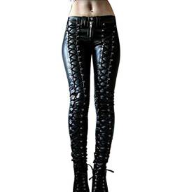 oneforus Gothic Punk Lederhose Damen Trendy Tight Bandage Lederhose Mode Sexy Body Pants von oneforus