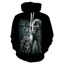 oneforus Herren Gothic Totenkopf Sweatshirt Vintage Totenkopf Hoodie Distressed Langarm Pullover mit Tasche von oneforus