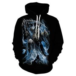 oneforus Herren Gothic Totenkopf Sweatshirt Vintage Totenkopf Hoodie Distressed Langarm Pullover mit Tasche von oneforus