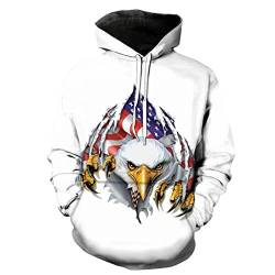 oneforus Herren Hoodie Amerikanische Flagge Pullover 3D Print Weißkopfseeadler Hoodie Vintage Distressed Sweatshirt mit Tasche von oneforus