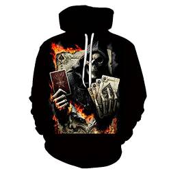 oneforus Herren Hoodies Poker Skull Graphic Printed Pullover Distressed Hooded Sweatshirt mit Tasche von oneforus