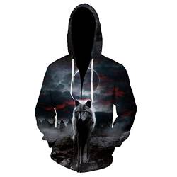 oneforus Herren Reißverschluss Sweatshirt 3D Print Tier Wolf Muster Reißverschluss Hoodies Lässige Langarm Strickjacke Jacke mit Taschen von oneforus