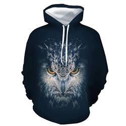 oneforus Unisex Herren Neuheit Hoodies Eule 3D Print Graphic Hoody Langarm Pullover Kapuzen Sweatshirts von oneforus