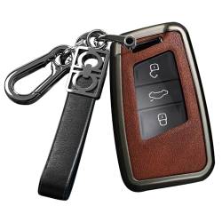 ontto Smart Autoschlüssel Hülle passt für VW Golf Passat CC B8 MK2 Atlas Variant Schutzhülle Schlüsselhülle Cover für Skoda Superb Kodiaq Schlüsselbox Schlüsselanhänger Schlüsselgehäuse-Schwarz Braun von ontto