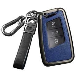 ontto Smart Autoschlüssel Hülle passt für VW Golf Passat CC B8 MK2 Atlas Variant Schutzhülle Schlüsselhülle Cover für Skoda Superb Kodiaq Schlüsselbox Schlüsselanhänger Schlüsselgehäuse-Schwarz Blau von ontto