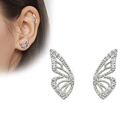 Half Butterfly Earrings, 925 Sterling Silver Butterfly CZ Stud Earrings, Butterfly Wing Earrings Tiny Butterfly Cartilage Stud Earrings for Women Girls (Silver) von oos